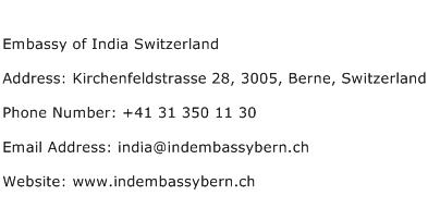 Embassy of India Switzerland Address Contact Number