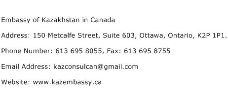 Embassy of Kazakhstan in Canada Address Contact Number