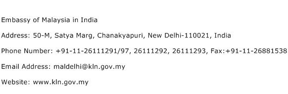 Embassy of Malaysia in India Address Contact Number