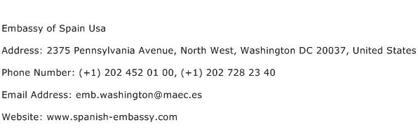 Embassy of Spain Usa Address Contact Number