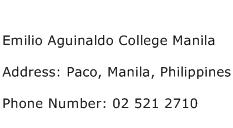 Emilio Aguinaldo College Manila Address Contact Number