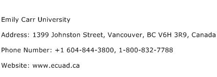 Emily Carr University Address Contact Number