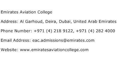 Emirates Aviation College Address Contact Number