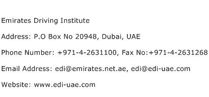 Emirates Driving Institute Address Contact Number