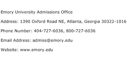 Emory University Admissions Office Address Contact Number