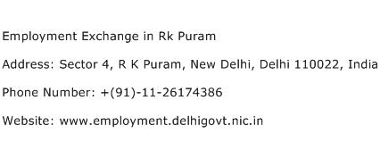 Employment Exchange in Rk Puram Address Contact Number