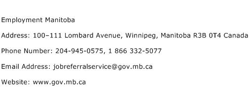 Employment Manitoba Address Contact Number
