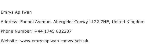 Emrys Ap Iwan Address Contact Number