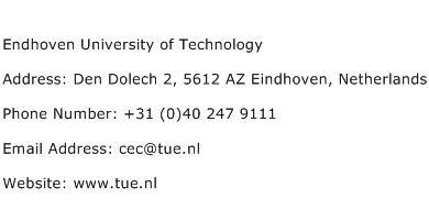 Endhoven University of Technology Address Contact Number