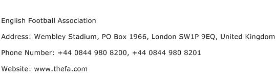 English Football Association Address Contact Number