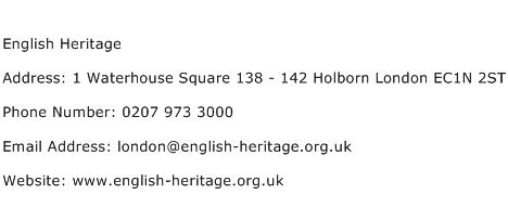 English Heritage Address Contact Number