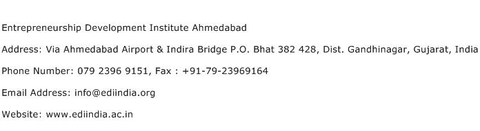 Entrepreneurship Development Institute Ahmedabad Address Contact Number