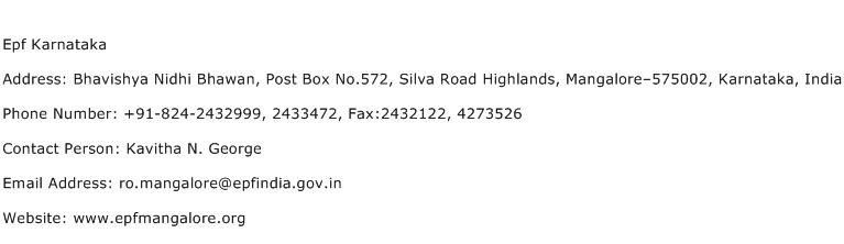 Epf Karnataka Address Contact Number