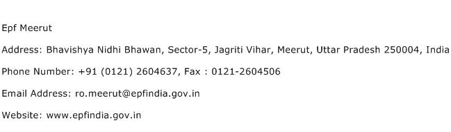 Epf Meerut Address Contact Number