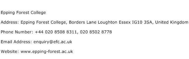 Epping Forest College Address Contact Number