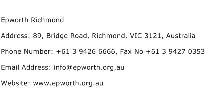 Epworth Richmond Address Contact Number