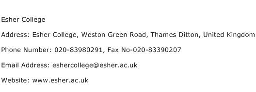 Esher College Address Contact Number