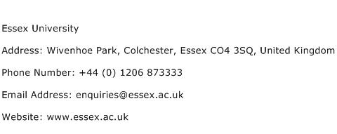 Essex University Address Contact Number