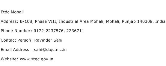 Etdc Mohali Address Contact Number