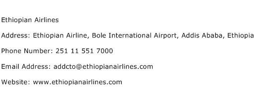 Ethiopian Airlines Address Contact Number