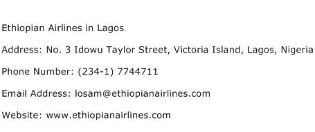 Ethiopian Airlines in Lagos Address Contact Number