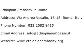 Ethiopian Embassy in Rome Address Contact Number