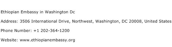 Ethiopian Embassy in Washington Dc Address Contact Number