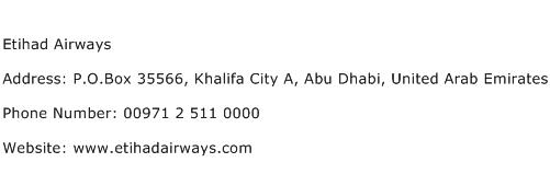 Etihad Airways Address Contact Number