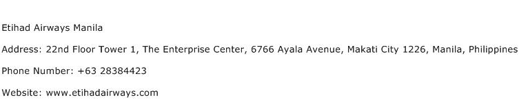 Etihad Airways Manila Address Contact Number
