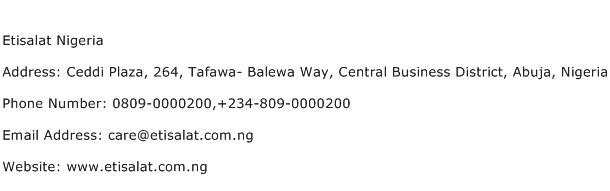 Etisalat Nigeria Address Contact Number