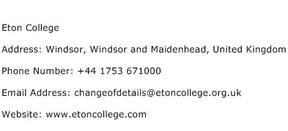 Eton College Address Contact Number