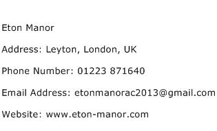 Eton Manor Address Contact Number