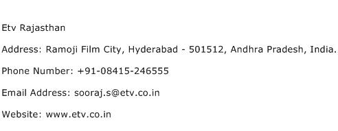 Etv Rajasthan Address Contact Number
