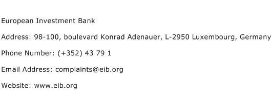 European Investment Bank Address Contact Number