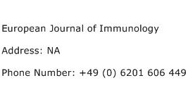 European Journal of Immunology Address Contact Number