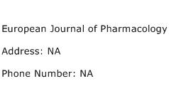 European Journal of Pharmacology Address Contact Number