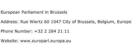 European Parliament in Brussels Address Contact Number