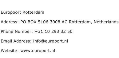 Europoort Rotterdam Address Contact Number