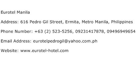 Eurotel Manila Address Contact Number