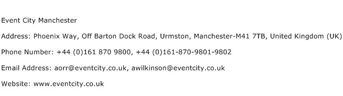 Event City Manchester Address Contact Number