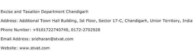 Excise and Taxation Department Chandigarh Address Contact Number