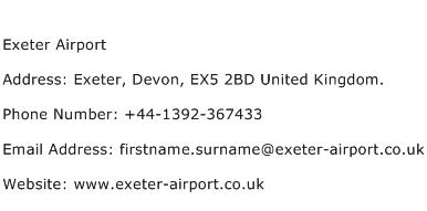 Exeter Airport Address Contact Number