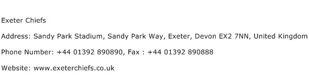 Exeter Chiefs Address Contact Number
