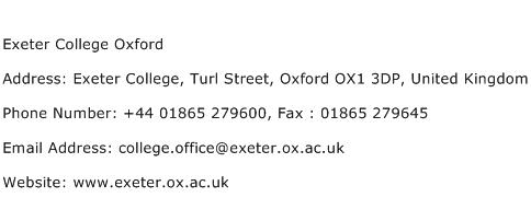 Exeter College Oxford Address Contact Number