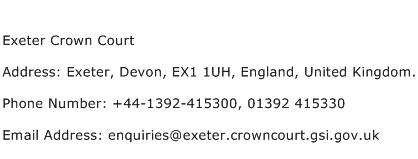 Exeter Crown Court Address Contact Number
