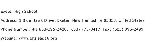 Exeter High School Address Contact Number