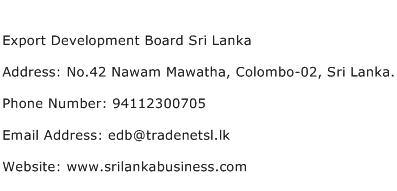Export Development Board Sri Lanka Address Contact Number