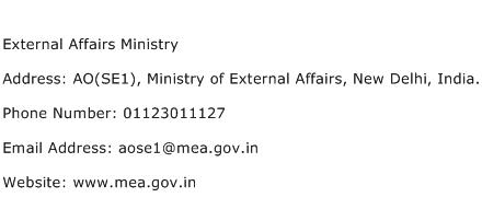 External Affairs Ministry Address Contact Number