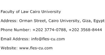 Faculty of Law Cairo University Address Contact Number