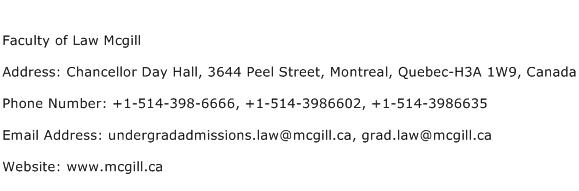 Faculty of Law Mcgill Address Contact Number